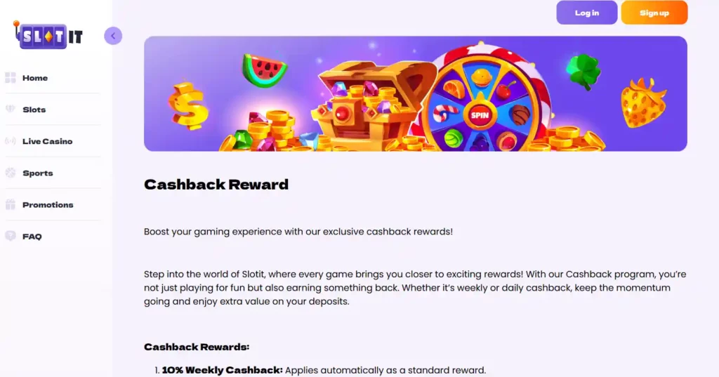 Slotit cashback bonus